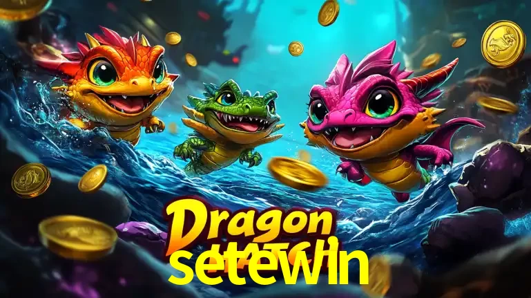 Arte promocional do jogo Dragon Hatch com três adoráveis dragões bebês nadando entre moedas de ouro, um dos slots mais divertidos para jogar no cassino setewin.