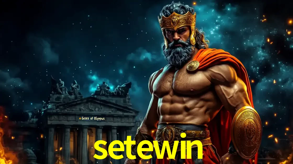 O poderoso Zeus do jogo de slot Gates of Olympus em frente ao seu templo, pronto para lançar multiplicadores divinos e prêmios épicos no cassino online setewin.